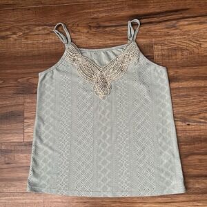 Womens Teal Green Blue Tank Top Eyelet Lace Beaded Medium Adjustable Straps Boho